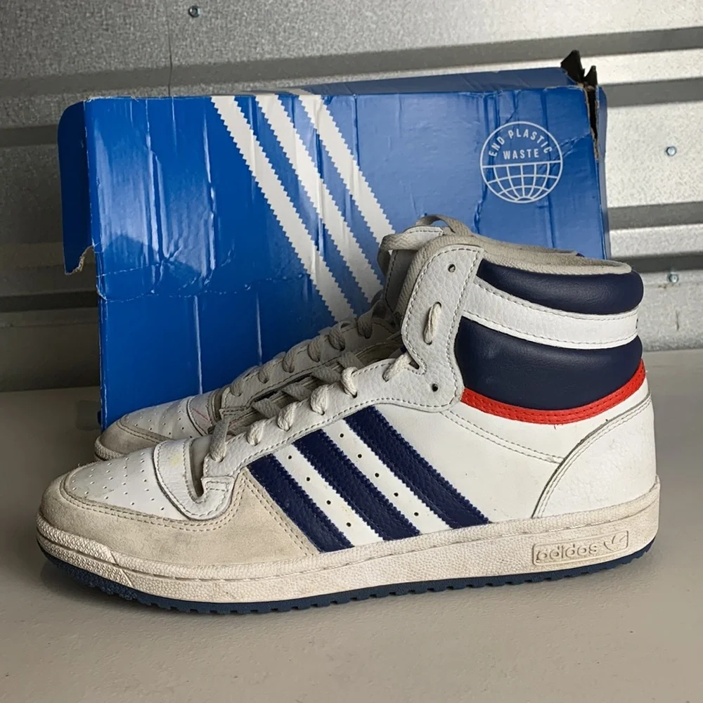 Adidas Originals Top Ten RB Men’s 10.5 White Navy Red Retro Basketball Shoes Box
